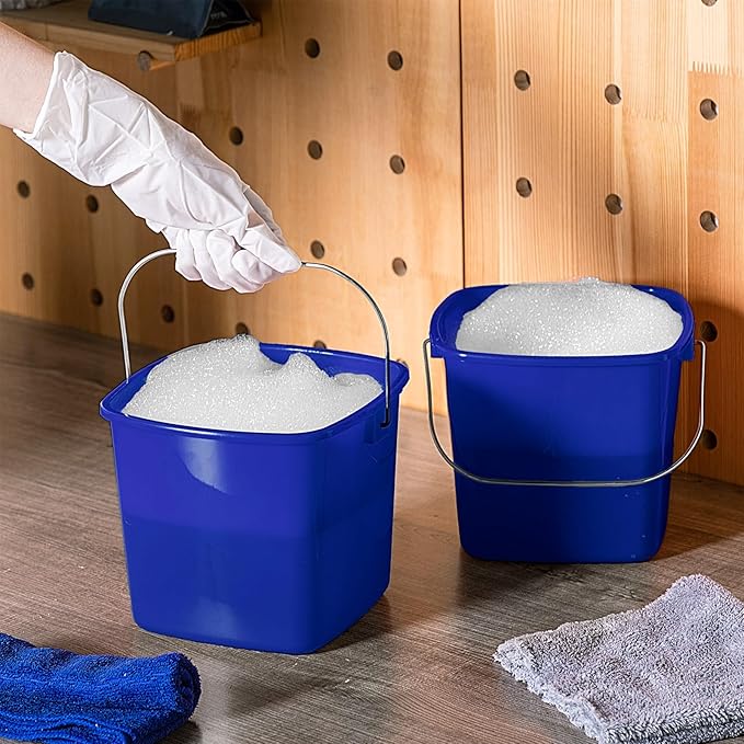 Zhehao 6 Pcs 3 Quart Bucket for Cleaning Small Sanitizer Bucket for Restaurant Square Plastic Pail with Handles for Home Offices Commercial Use Food Service(Dark Blue)