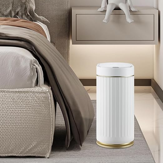 Bathroom Trash Can with Lid Automatic 2 Gallon Motion Sensor Garbage Bin 7.5 Liter Smart Trash Bin Bathroom Decor Plastic Garbage Can Narrow Trash Can for Bedroom Office Living Room