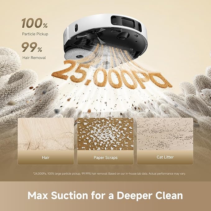 DREAME L40 Ultra Gen 2 Robot Vacuum and Mop with 25000Pa Suction Extendable Side Brush and Mop All-in-One Self-Emptying &amp Cleaning Dock Voice &amp App Control White