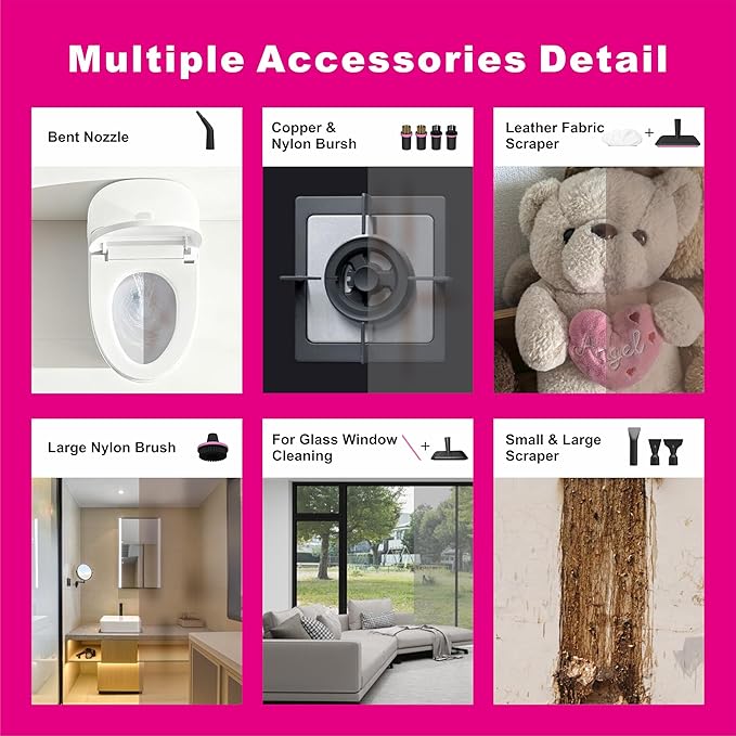 Portable Steam Cleaner for Cleaning with 16pcs Accessories 6-Level Adjustable 15s Heat-Up Handheld Steam Cleaner for Home Tile Grease Dirt Car Detailing Lightweight Design for Women&amp Girls