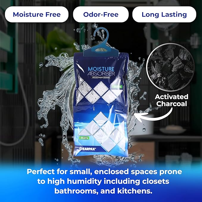 Hanging Moisture Absorber Activated Charcoal 10.6 oz/300g | Moisture Absorbing Bags for Bathroom Closet &amp Kitchen | Removes Moisture Humidity &amp Odors | Portable Dehumidifier | Set Of 10