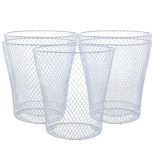 BCL Wire Mesh Round Waste Basket 9in (White Pack of 5) Lightweight Trash Can Open Top Wastebasket Recycling Bins Desk Office School Garbage Cans Home Essential