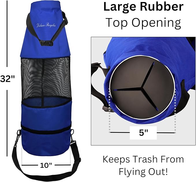 Boat Trash Bag - Heavy-Duty 600D Mesh Oxford Fabric with Bottom Zipper and Top Rubber Closure - Leakproof and Washable for Boats Kayaks Campers RVs and More