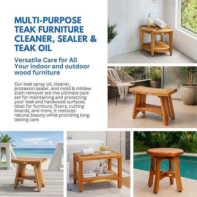 Loveable EcoDecors Complete Teak Care Bundle - 24oz Teak Oil 32oz Cleaner 16oz Protexion and 32oz Stain Remover