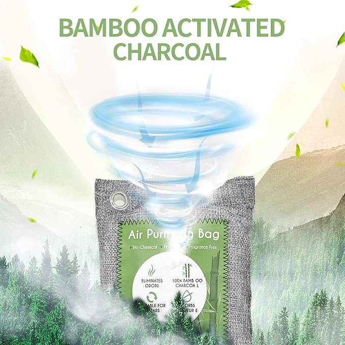 12 Pack Bamboo Air Purifying Bag Activated Charcoal Bags Odor Absorber Moisture Absorber Natural Car Air Freshener Shoe Deodorizer Odor Eliminators For Home Pet Closet (6x50g 6x150g)