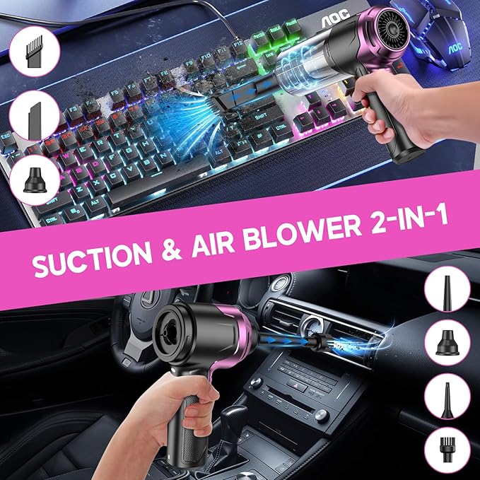 KMM Handheld Car Vacuum Cleaner 10000PA Vacuum Cleaner &amp Air Duster 120W High Power Vacuum Portable Cordless Hand Held Vacuum Rechargeable with Multi-Nozzles &amp LED Light for Home Car Offi