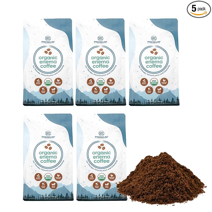 Premium Enema Organic Coffee for Enemas - Light Roast Medium Ground Specialty Grade High Palmitic Acid Caffeine Fair Trade 1Lb (5 Pack)