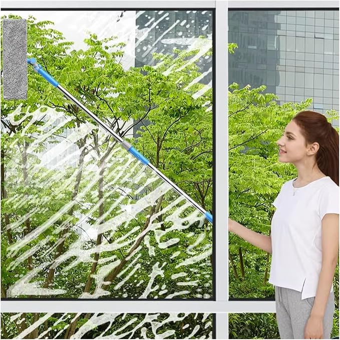 Rotatable Stainless Steel Window Cleaning Rods Glass Washing Kit with Bendable Head &amp Threaded Extension Pole Outdoor Windows Scrubber for Caravans/Auto Glasses/Solar Panel