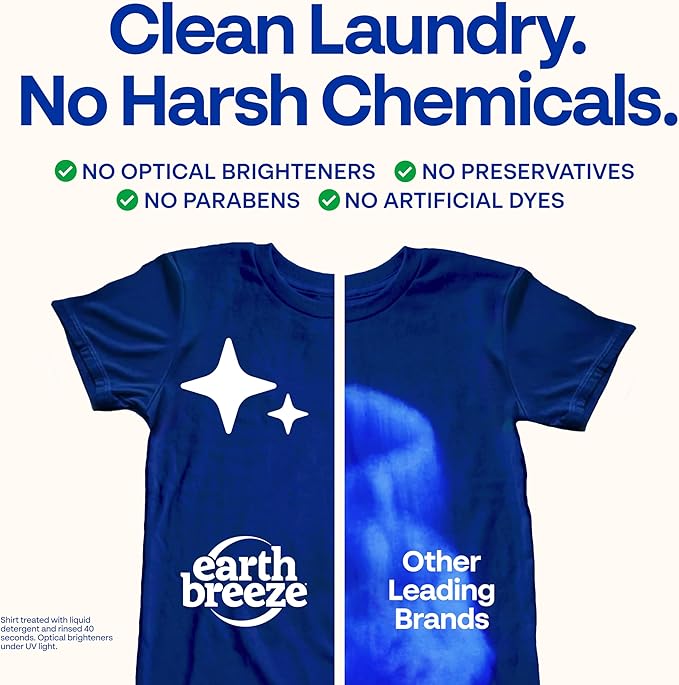 Earth Breeze Laundry Detergent Sheets Fragrance-Free - 180 Loads Eco Liquidless Soap - Travel-Friendly for Hot &amp Cold Cycles Tackles Tough Stains &amp Odors - Gentle on Sensitive Skin 90 Ct (3