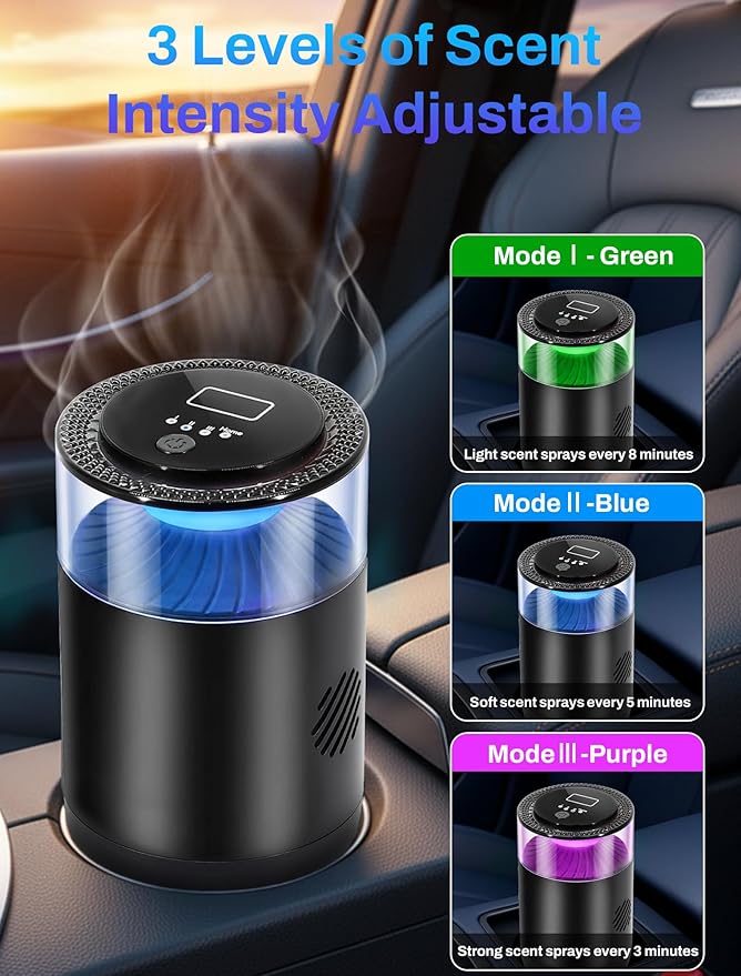 Smart Car Air FreshenerAmbient Light &amp Mist Fragrance2 Pack Refill for 6 MonthsAuto On/Off3 Adjustable ModesBlack Air Freshener Perfect for CarBedroomOfficeRestrooms. (Ocean)