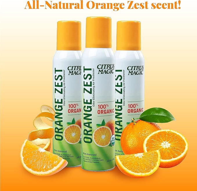 Citrus Magic Organic Natural Odor Eliminating Air Freshener Spray Orange Zest 3-Ounce Pack of 3