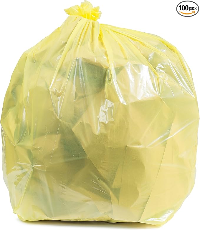 Plasticplace 40-45 Gallon Trash Bags │ 1.5 Mil │ Yellow Garbage Can Liners │ 40 x 46 (100 Count) (W42Y15)