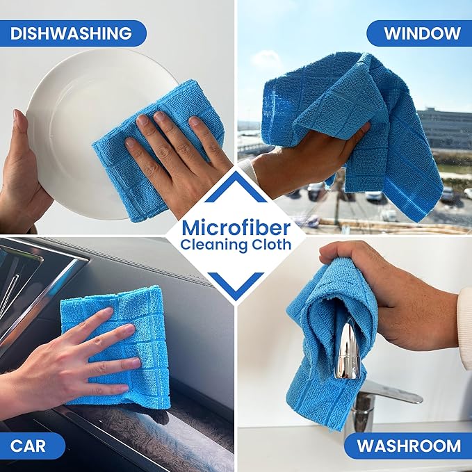 Greenfound Microfiber Cleaning Cloth Roll -80 PackTear Away Towels for CarReusable Paper Towels WashableSuper AbsorbentLint Free Cleaning Rags for HouseKitchenWindow-11.5×11.5(Check Blue)