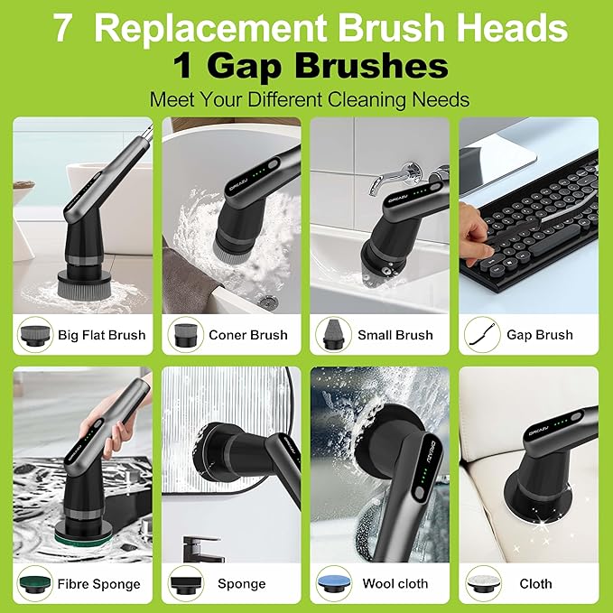 G2-Pro Electric Spin Scrubber - Upgraded 10-in-1 Scrubber Brush Electric Retractable Handle &amp 2-Speed for Bathroom Bathtub Kitchen Tile Floors(Gray Brush Head