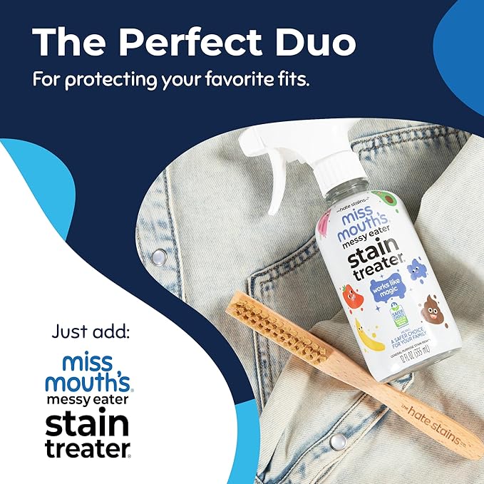 Miss Mouth's Messy Eater Stain Treater 16oz Spray &amp Laundry Brush - Gentle Scrub for Spot Cleaning Pre-Treating Baby Clothes &amp Delicates