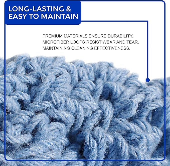 Nine Forty 12-Pack Industrial and Commercial-Grade Looped End Wet Mop Head Refill - Heavy Duty 20 Inch 4-Ply Premium Synthetic Yarn - for Optimal Absorption and Durability - Blue (12 Pack Large)