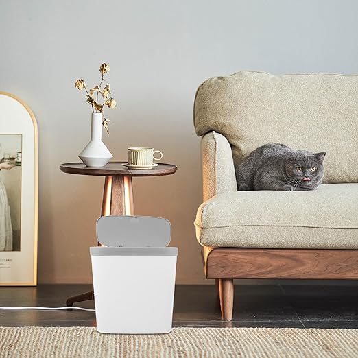 NUOBESTY Large Plastic Press Type Trash Can with Lid PP Material Wastebasket for Bathroom Kitchen Living Room Easy Open Close Design to Prevent Odor