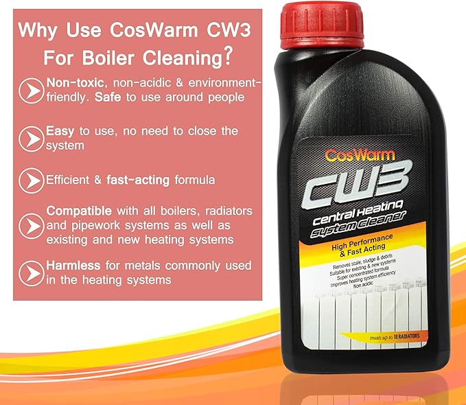CW3 Central Heating System Cleaner | Treats Up To18 Radiators | Boiler Radiator &amp Pipe System Cleaning &amp Descaling Solution | Cleans &amp Removes Rust Debris Scale Sludge | Underfloor