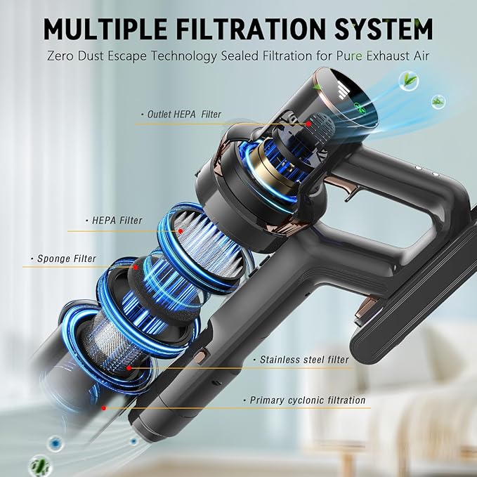 Cordless Vacuum Cleaner 600W 55KPA 60Mins Vacuum Cleaners for HomeAnti-tangle Wireless VacummRechargeable Vacuum With Green LightPowerful Stick Vacuum for Carpet/Hardwood FloorsPet HairBlack