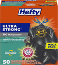 Hefty Ultra Strong 30 Gallon Trash Bags Large Trash Bags 30 Gallon Size Multipurpose Break Resistant Drawstring Closure Resists Leaks Punctures and Tears Black White Pine Breeze Scent 50 Bags