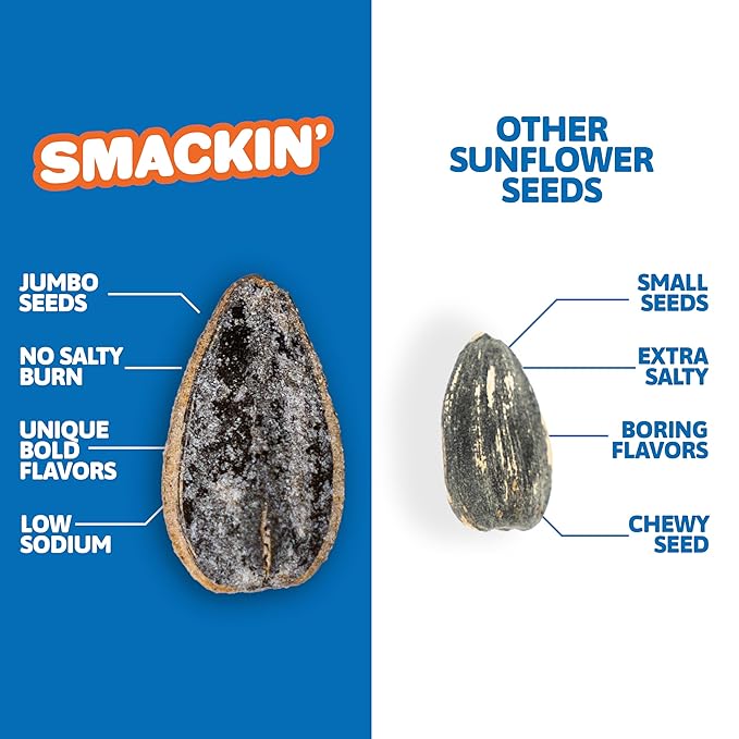 SMACKIN' - Jumbo Roasted Sunflower Seeds No Salty Burn American Made Easy Pour &amp Seal - Dill Pickle 4oz bag (12 Bags)