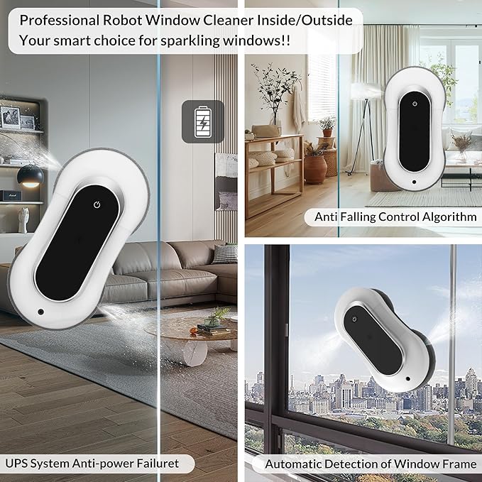 Automatic Window Cleaner Robot With Dual Water SpraySmart Window Cleaning Washer Machine With 3000pa Suction&ampAI Path PlanningPerfect Windows Cleaning Robot For HighRise Windows Tiles And Glass