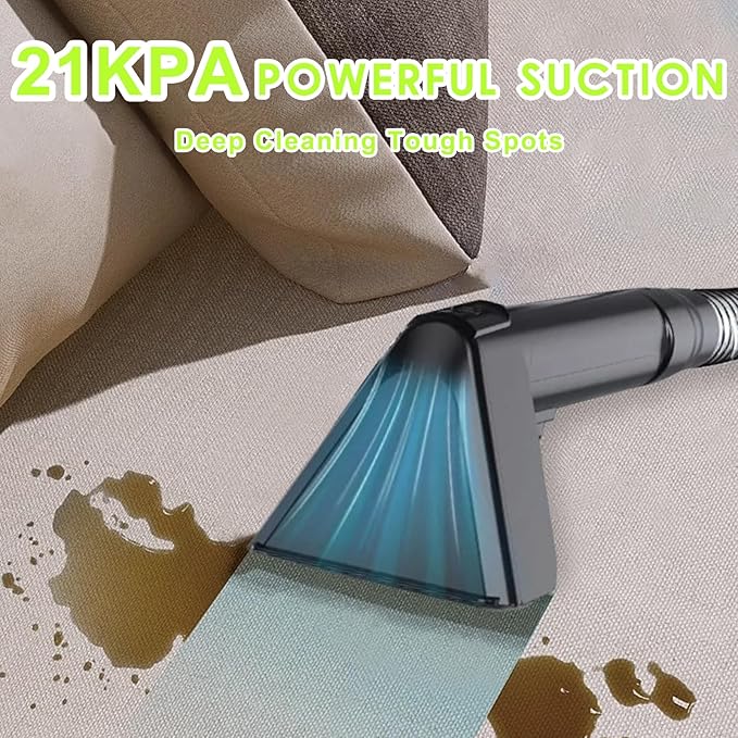 Portable Carpet &amp Upholstery Cleaner Deep Cleaning for Rugs Couch Curtain Car Interiors Stains Pet &amp Family Friendly 21 Kpa suction with 800W high-performance motor 120V (Green)