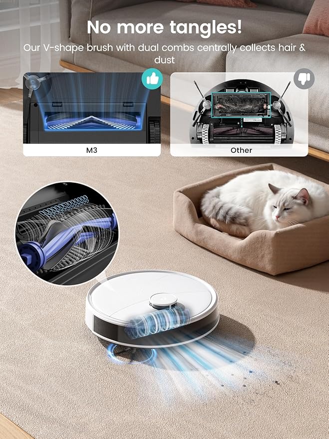 Lefant M3 Robot Vacuum Auto Mop Washing 12000Pa Suction Self-Emptying &amp Refilling 9mm Mop Lifting 200RPM Spinning Mops Smart Obstacle Avoidance White