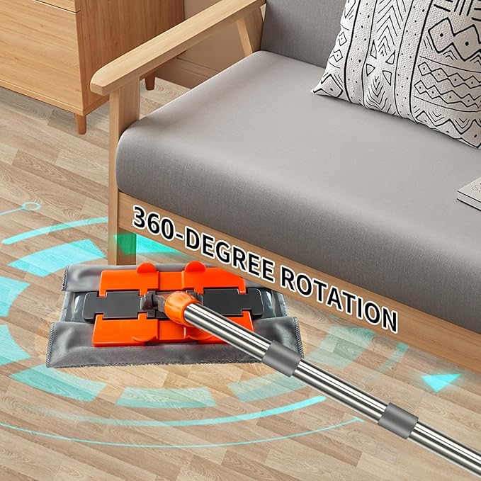 Professional Microfiber Mop Includes 2 Reusable Mops Head and 1 Scrub Brush Ideal for Hardwood and Tile Floor Cleaning Stainless Steel Telescopic Handle Rotating mop Head