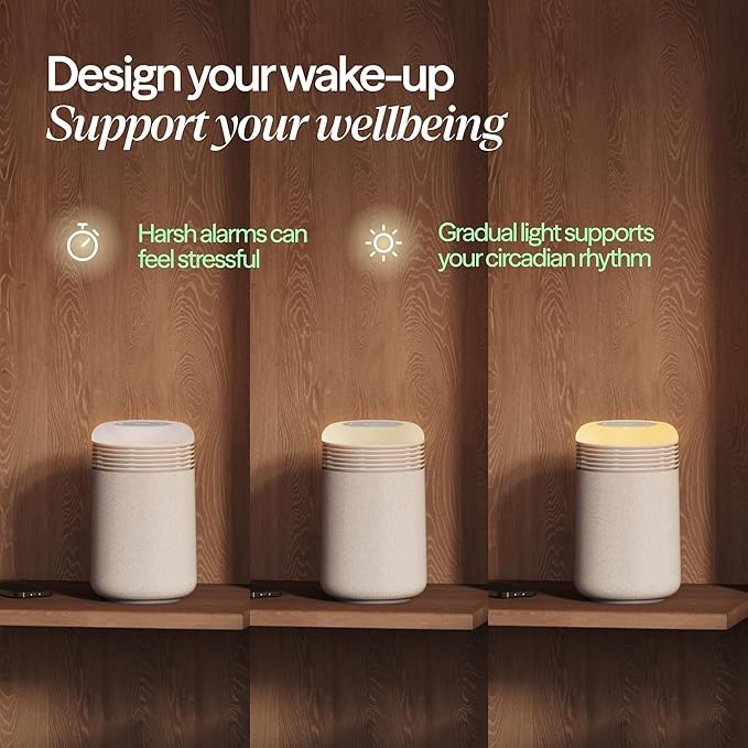 BLUEAIR Purifier for Bedroom - Mini Restful - Sunrise Clock with HEPASilent Filtration and Wake Up Light - Cleans Air and Supports Circadian Rhythm - USB-C and App Connectivity Beige