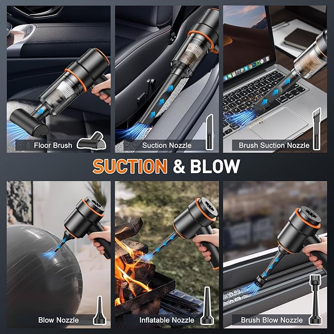 KMM Handheld Car Vacuum Cleaner 11000PA Vacuum Cleaner &amp Air Duster 120W High Power Vacuum Portable Cordless Hand Held Vacuum Rechargeable with Multi-Nozzles &amp LED Light for Home Car Offi