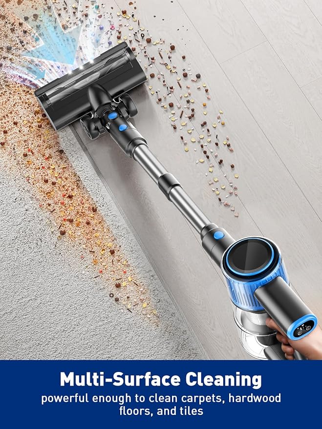 Cordless Vacuum Cleaner 8 in 1 Powerful Suction Lightweight Vacuum Cleaner for Home LED Display 3 Suction Modes 45Mins Detachable Battery Vacuum for Hard Floor Carpet Pet Hair