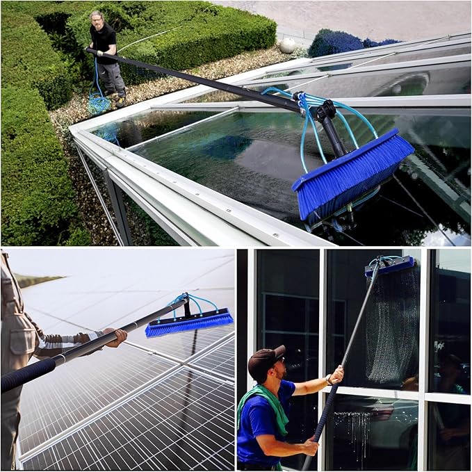 Solar Panel Window Cleaning Brush and Pole 26FT Adjustable Window Cleaner Brush &amp Water Fed Pole Kit Solar Panel Cleaning System Window Washing Equipment Tool