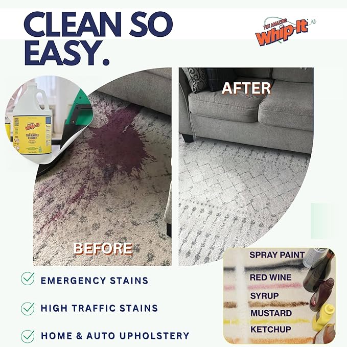 Whip It Cleaner Concentrate Multi Purpose Stain Remover Plant Based Enzyme Cleaner Cleaning Food Grease Coffee Wine Baby Stains Over 500 uses Made in the USA 1 Gallon128-ounce