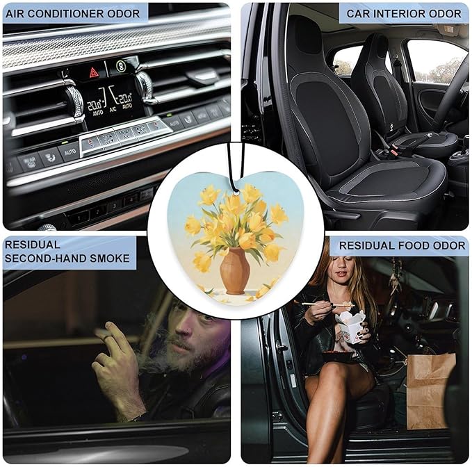 5PCS Car Air Freshener Hanging Personalized Double Sided Yellow Lily Car Fresheners Long Lasting New Cars Scents Cute Automotive Freshies for Closets Drawers (tea)