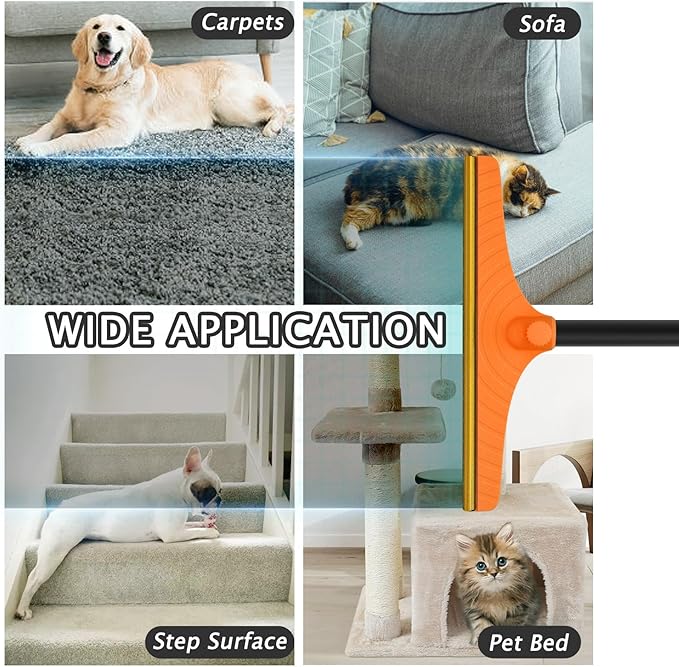 Carpet Rake for Pet Hair Removal - Reusable Pet Hair Remover 60” Adjustable Long Handle Cat Dog Carpet Rake Scraper Dog Hair Rake Brush for Rugs Mats Couch