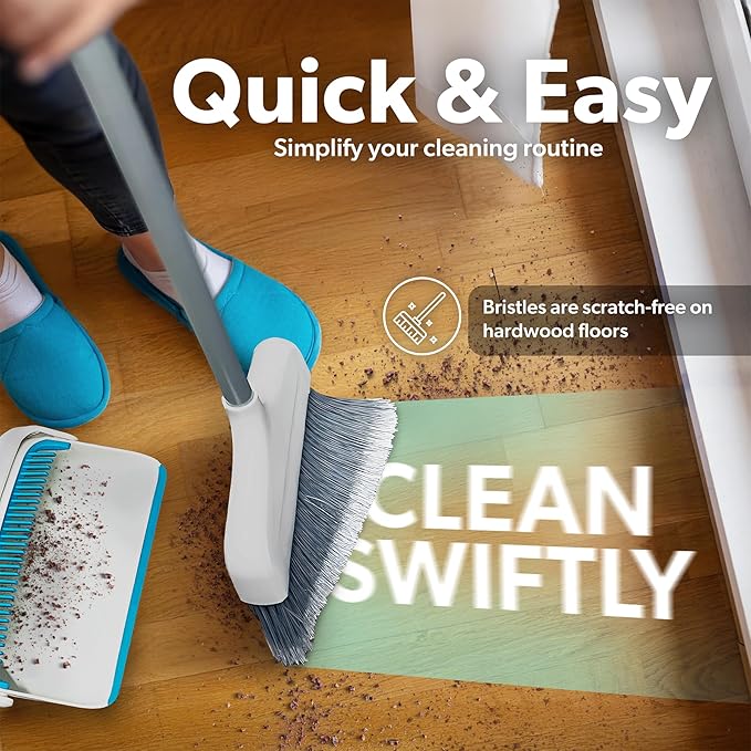 BLACK+DECKER Butler Broom and Dustpan Set for Home Short Handle Stand Up and Lightweight Space Saving Dust Pan and Broom Combo for Kitchen Living Room Bathroom Lobby Floor Use
