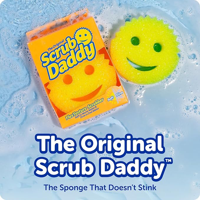 Scrub Daddy 6 Kitchen Sponges &amp 1 Daddy Caddy Dish Sponge Holder - BPA Free &amp Made with Polymer Foam - Stain &amp Odor Resistant Scratch-Free Multipurpose Scrubbers