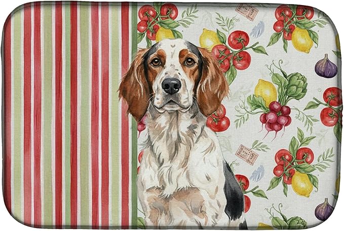 Caroline's Treasures Tricolor English Setter Vegetables Dish Drying Mat Absorbent Dish Drying Mat Pad for Kitchen Counter Dish Drainer Mat for Countertop 14 x 21 Multicolor
