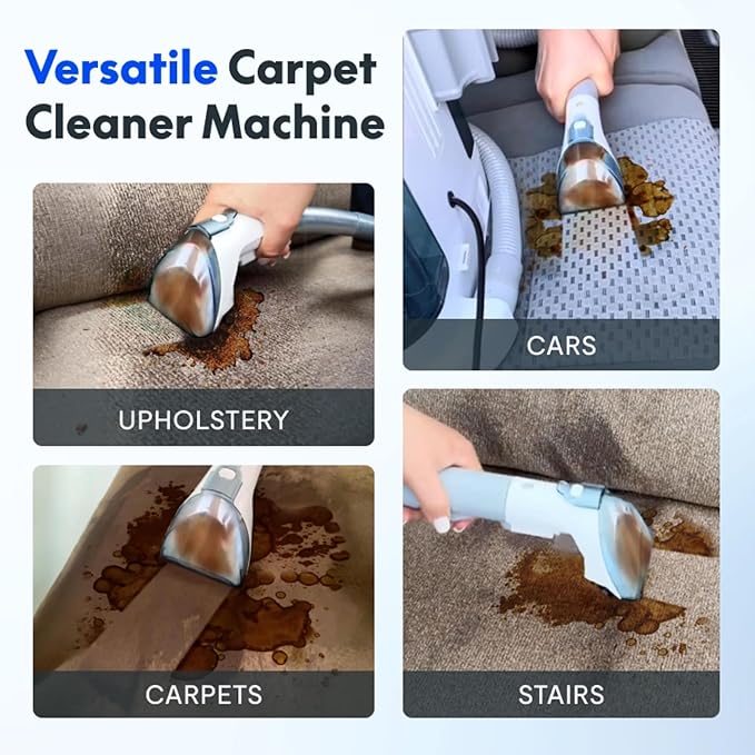 Portable Carpet Cleaner Machine Upholstery Stain Remover for Pet Hair Area Rugs Cars Strong Suction White