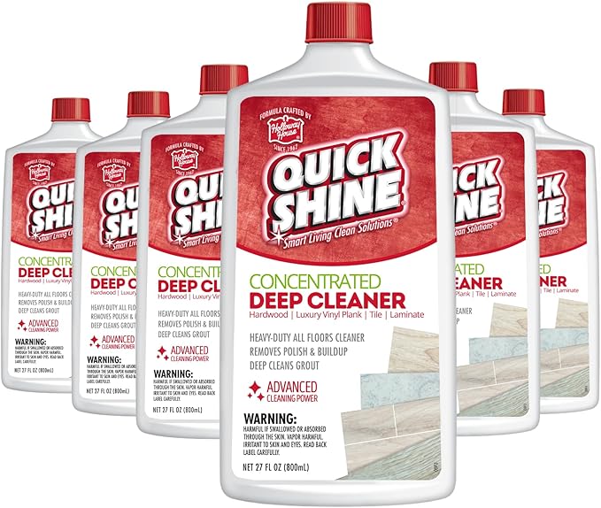 Quick Shine Multi Surface Deep Floor Cleaner and Wax Remover 27oz 6Pk | Removes Wax Build-Up Revitalizes Floors &amp Cleans Grout | Use on Hardwood Laminate LVT Tile and Stone | Pro-Level Cleani
