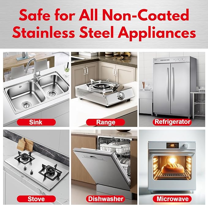Stainless Steel Scratch Remover Kit Removes Deep Scratches from Sinks Ranges Fridges Stoves &amp Appliances Restores Like-New Finish for Non-Coated Stainless Steel with 3 Pads Compound Handl