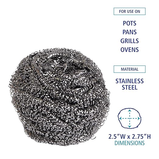 Boardwalk Stainless Steel Scrubber Large Size 2.5 x 2.75 Steel Gray 12/Carton
