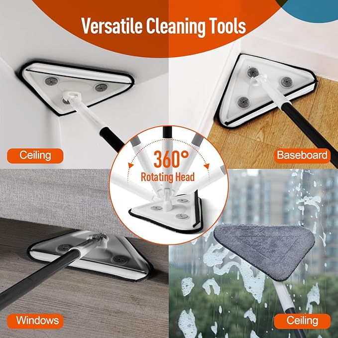 Effortless Wall Cleaning Mop with Disposable Pads - Versatile Triangle Design for High Reach Cleaning