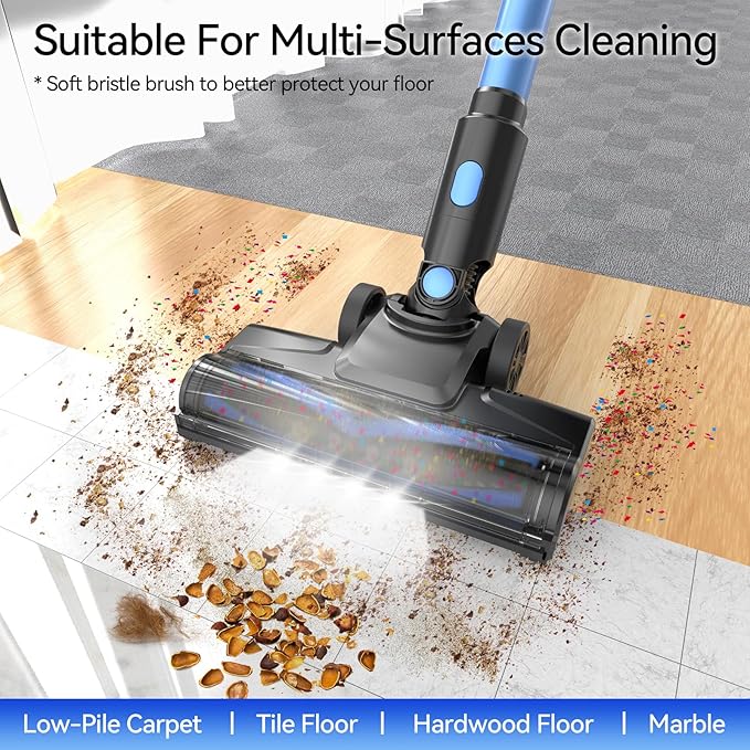 N8 Cordless Vacuum CleanerLightweight Stick Vacuum with Powerful Suction2200mAh Battery40 Mins RuntimeSelf-Standing Rechargeable Vacuum Cleaners for Home Hardwood Floor Carpet Pet Hair (Navy)