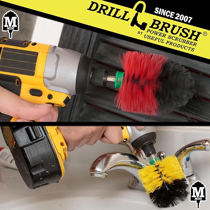 Mini Size Tub and Tile and Grout Power Scrubber Kit Medium and Stiff Brushes