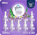 Glade PlugIns Refills Air Freshener Tranquil Lavender &amp Aloe Scented and Essential Oils for Home and Bathroom 0.67 Fl Oz 10 Count