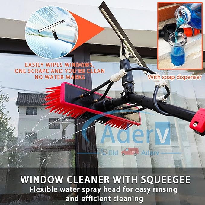 Washing Kit: Water-fed BrushSqueegee and Soap Dispenser 3.6-10.8 M Extendable Window Cleaning Pole Water Fed Telescopic Brush Window Cleaner Equipment (35cm Brush10.8M)