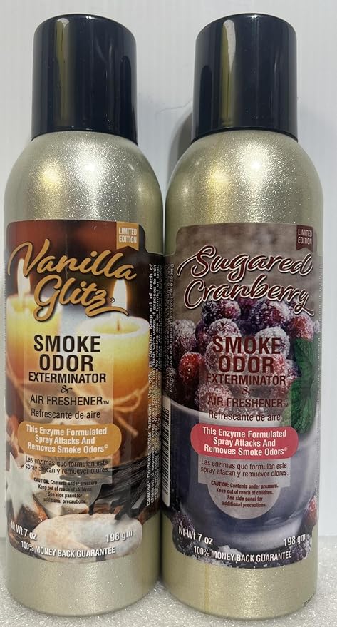 Smoke Odor Exterminator 198 gm/ 7 oz Large Spray Vanilla Glitz Set of Three Cans. Assortment (2) Includes Vanilla Glitz &amp Sugared Cranberry.