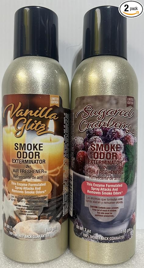 Smoke Odor Exterminator 198 gm/ 7 oz Large Spray Vanilla Glitz Set of Three Cans. Assortment (2) Includes Vanilla Glitz &amp Sugared Cranberry.